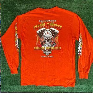 Vintage Y2K Biker Skull Shirt Motorcycle Punk Flame Tee